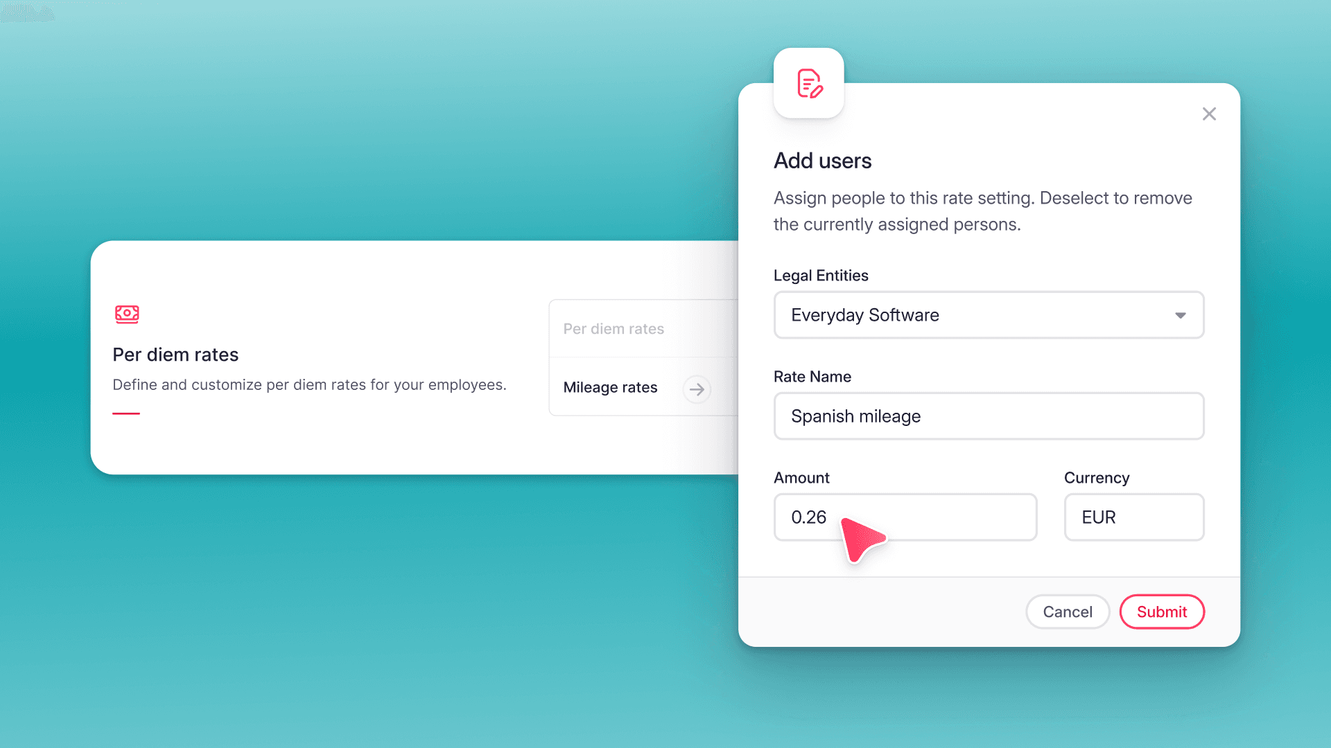 Defina e gira os valores fixos por km